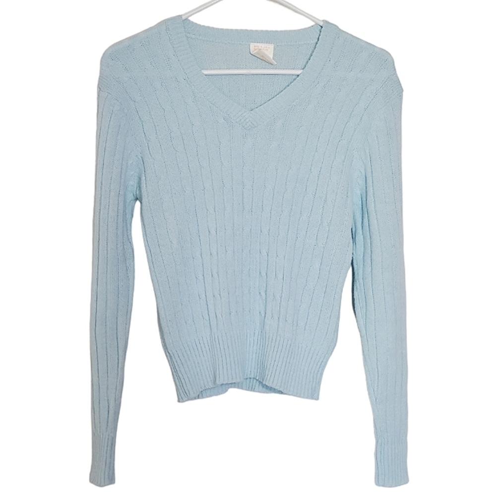 2509 * JrHi JC Penney Vintage Cable Knit Sweater Baby Blue Size L